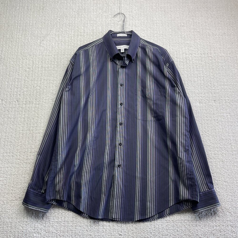 Joseph & Feiss Dress Shirt Men L Retro Purple Striped Classic Preppy Non-Iron
